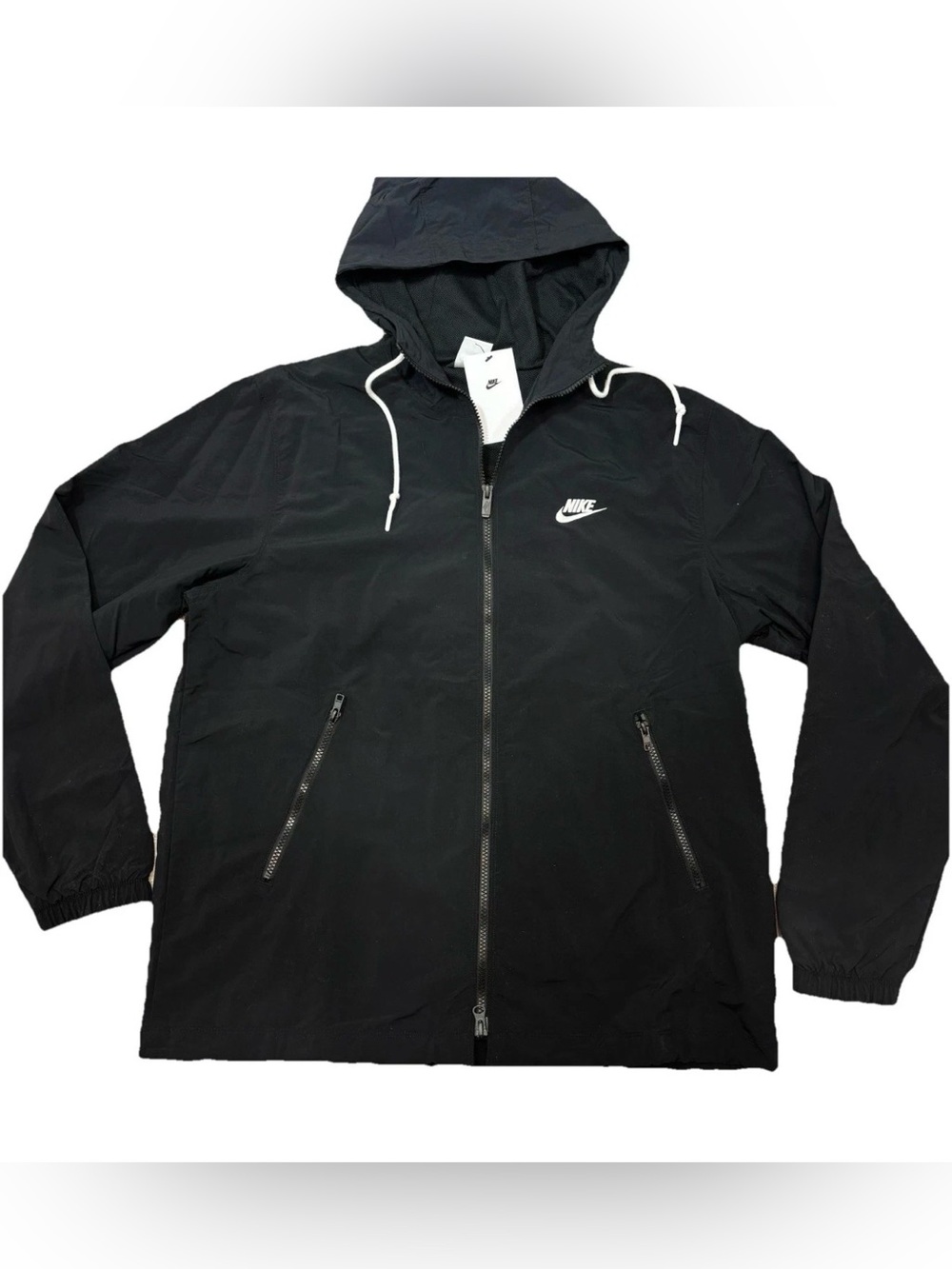Nike Jacket Mens Medium Black Zip Sportswear Club Woven Hooded Mesh Lined Coat